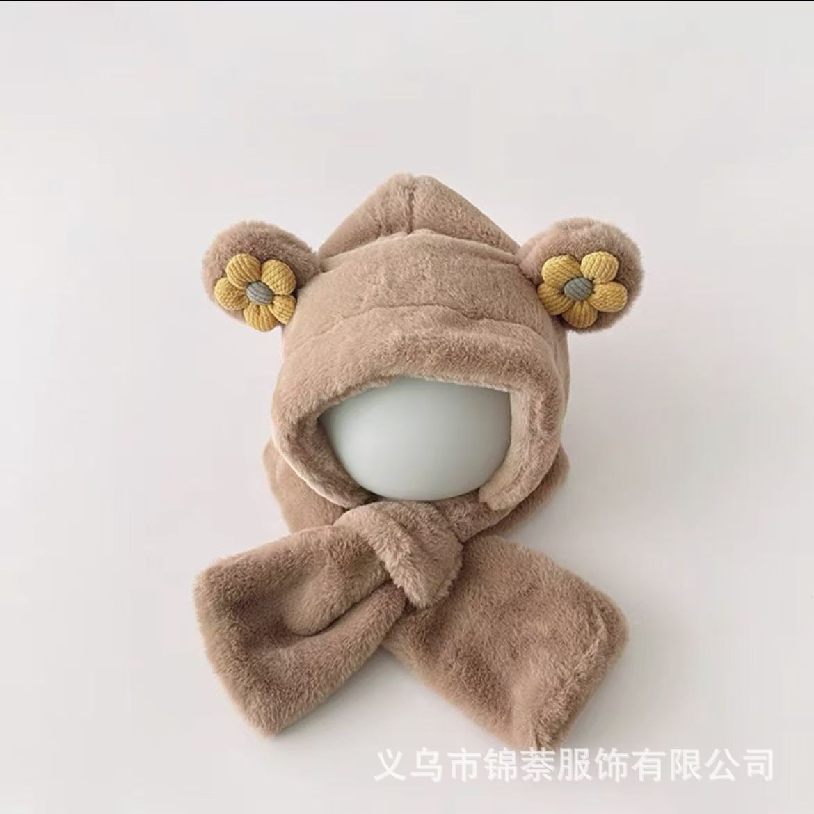 Baby Hat and Scarf Integrated Autumn and Winter Boys and Girls Cute Super Cute fleece-lined Baby Outgoing Windproof Ear Protection Hat