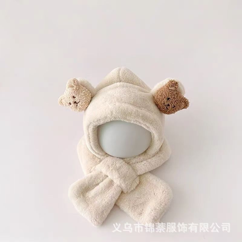 Baby Hat and Scarf Integrated Autumn and Winter Boys and Girls Cute Super Cute fleece-lined Baby Outgoing Windproof Ear Protection Hat