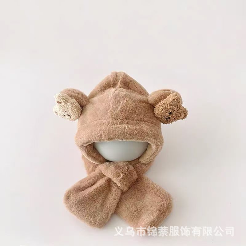 Baby Hat and Scarf Integrated Autumn and Winter Boys and Girls Cute Super Cute fleece-lined Baby Outgoing Windproof Ear Protection Hat