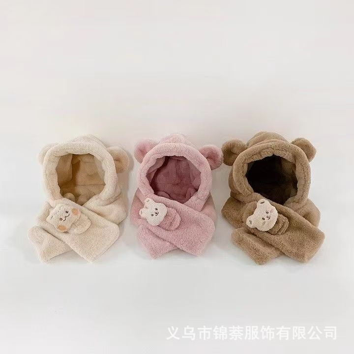 Baby Hat and Scarf Integrated Autumn and Winter Boys and Girls Cute Super Cute fleece-lined Baby Outgoing Windproof Ear Protection Hat