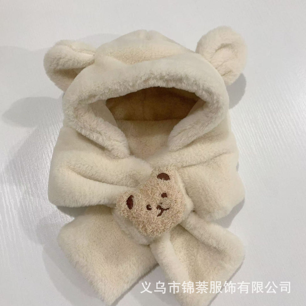 Baby Hat and Scarf Integrated Autumn and Winter Boys and Girls Cute Super Cute fleece-lined Baby Outgoing Windproof Ear Protection Hat