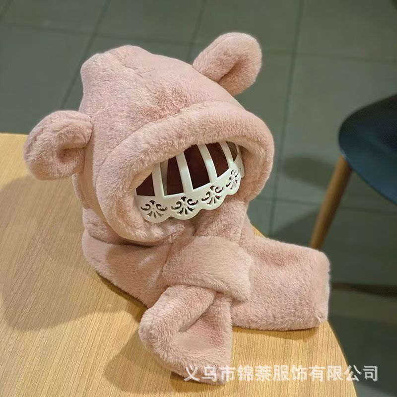 Baby Hat and Scarf Integrated Autumn and Winter Boys and Girls Cute Super Cute fleece-lined Baby Outgoing Windproof Ear Protection Hat