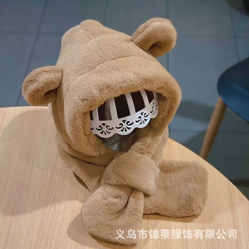 Baby Hat and Scarf Integrated Autumn and Winter Boys and Girls Cute Super Cute fleece-lined Baby Outgoing Windproof Ear Protection Hat