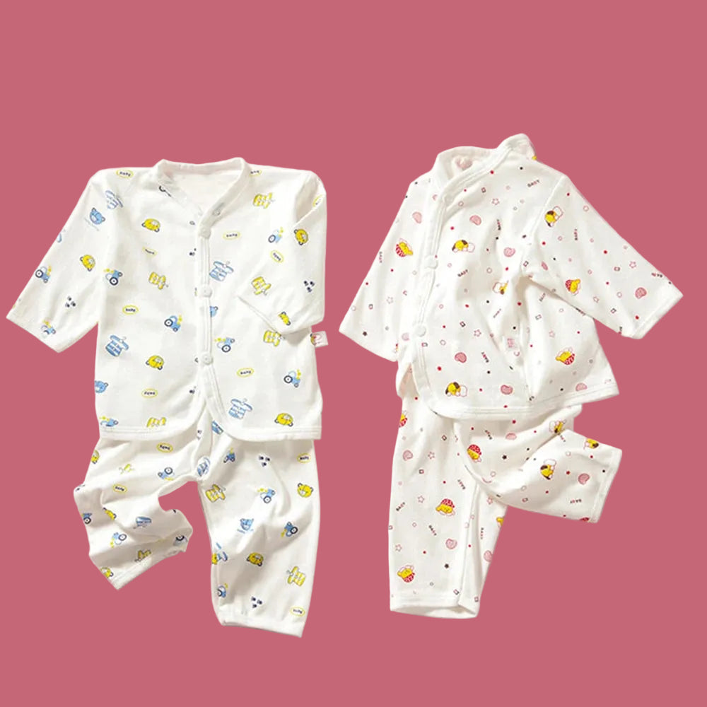 0-3 Month Baby Clothes Newborn Cartoon Home Underwear Cotton Button Baby Clothes Girls Boys Long Sleeve Top + Long Pants