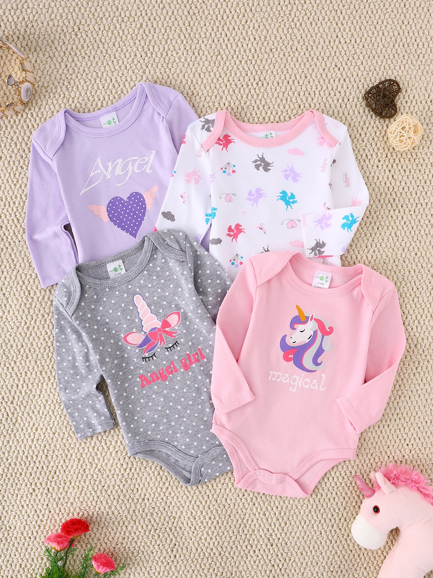 Baby girl clothes  Baby girl onesie 4PCS Spring/Autumn long-sleeved onesie Cotton fabric Suitable for 0-12 months