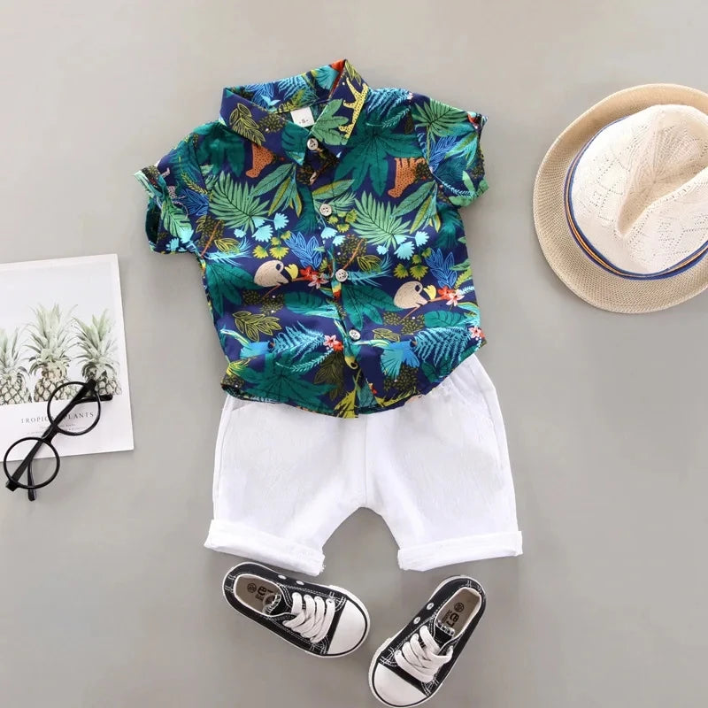 Baby Boy Clothes 0-5Y Summer New Beach Fashion Children Suits Boys Clothing Printed Shirts Short Sleeves Shorts Boys Two Pieces