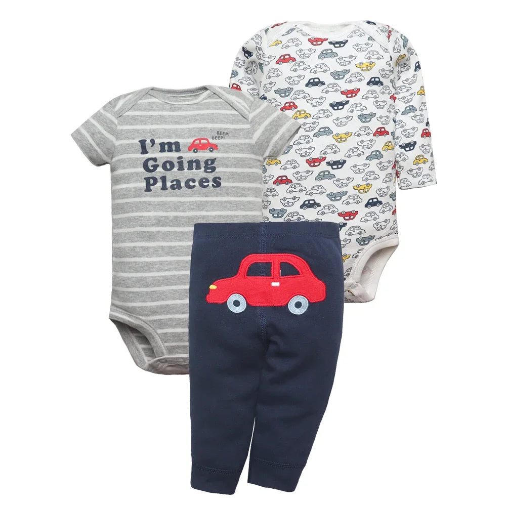 Newborn Baby Clothes Set Baby Boy Born Clothing 3PCS Bodysuit+Pants Outfit Toddler Girl Suit Infant Pajama Pure Cotton Sets