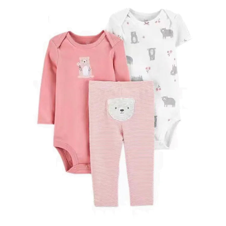 Newborn Baby Clothes Set Baby Boy Born Clothing 3PCS Bodysuit+Pants Outfit Toddler Girl Suit Infant Pajama Pure Cotton Sets