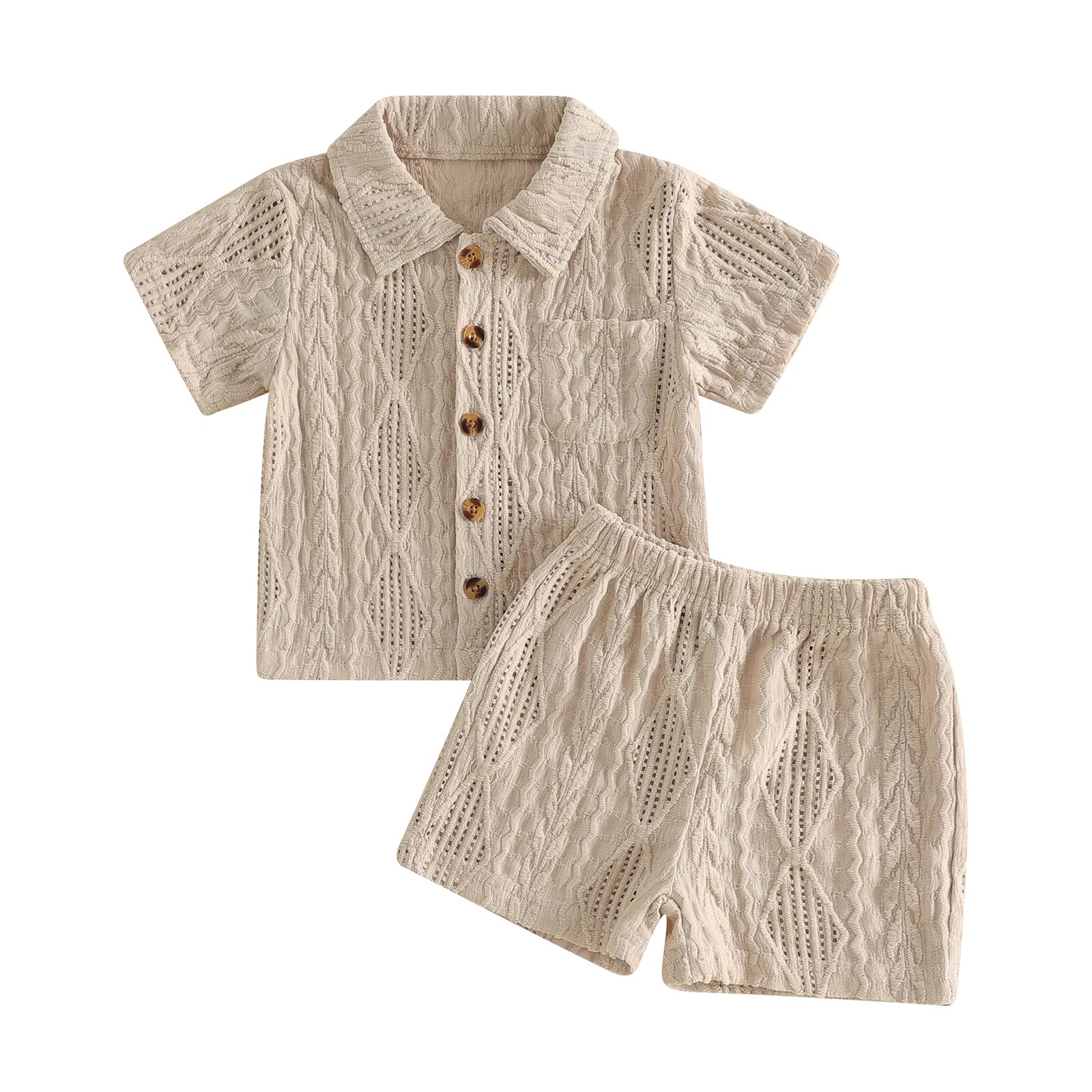 Baby Boys Summer Outfits Textured Button up Short Sleeves T-Shirt and Elastic Shorts Set for 2 Piece Clothes Set 6M-4T