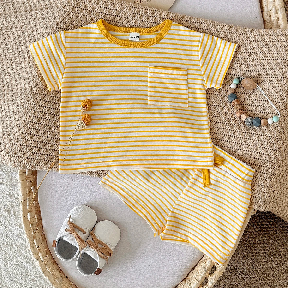 New Baby Boys Clothes Newborn Boys Girls Sets Casual Minimally Striped Design Top+Short Pants Infant Outfit Summer 2Pcs/Set