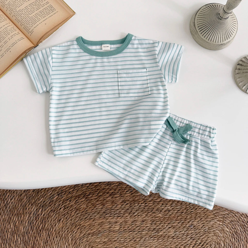 New Baby Boys Clothes Newborn Boys Girls Sets Casual Minimally Striped Design Top+Short Pants Infant Outfit Summer 2Pcs/Set