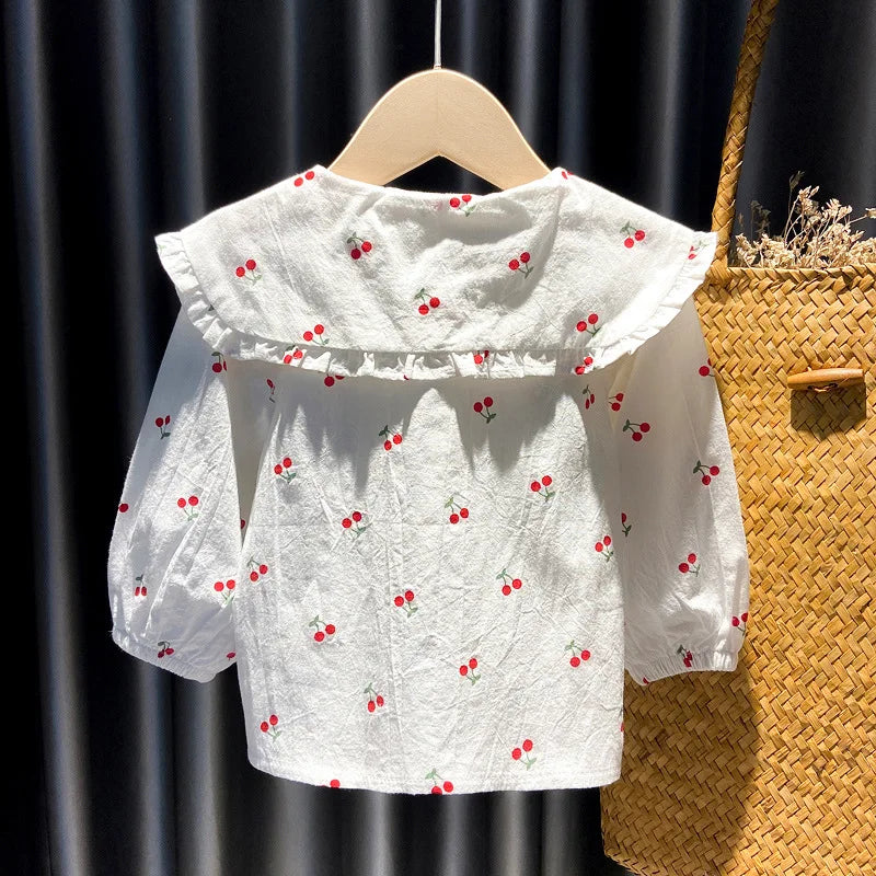 Spring Autumn New Baby's Girl Clothes Cherry Cardigan Shirt Coat for toddler Girl Baby Cloth Outfit wear Versatile Shirt blouse