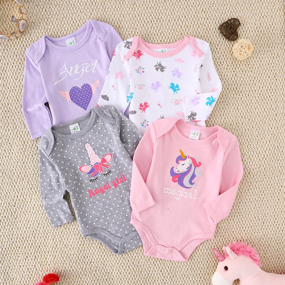 Baby girl clothes  Baby girl onesie 4PCS Spring/Autumn long-sleeved onesie Cotton fabric Suitable for 0-12 months