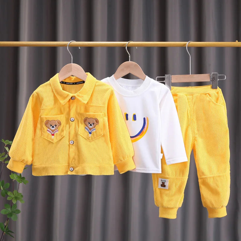 Toddler Baby Boys girl Clothes Set spring autumn corduroy Cartoon Clothing Sets Boys Hoodies Jacket And Pants Kids Suit 0-5Y