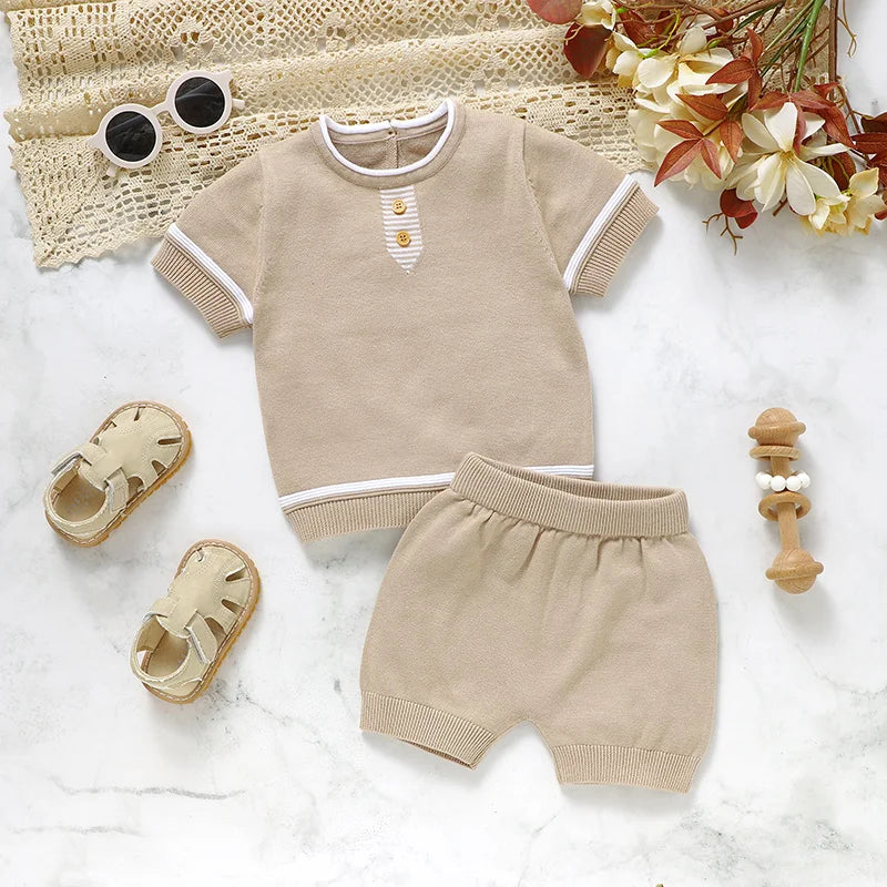 Baby Boys Clothes Sets Summer Cotton Knitted Short Sleeve T-Shirts+Shorts Newborn Infantil Tracksuits 0-18m Toddler Outfits 2pcs