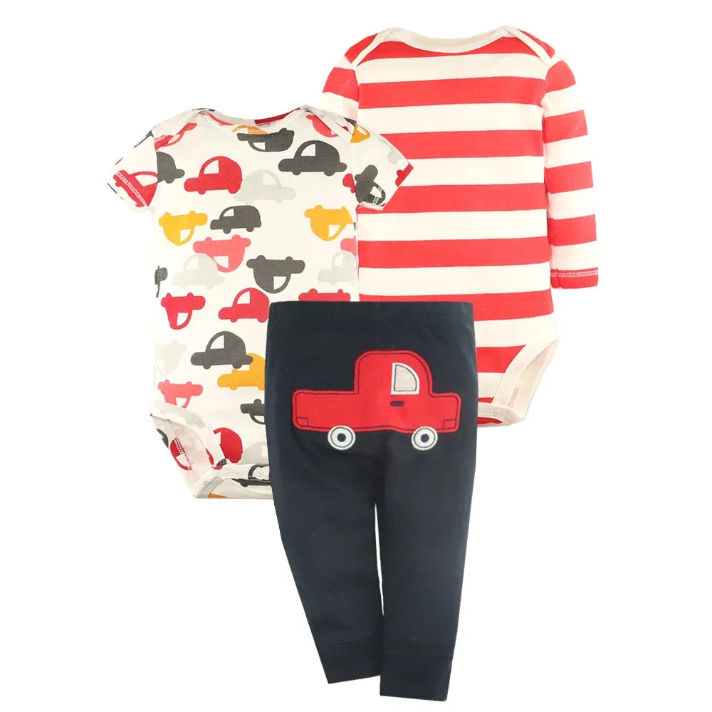 Newborn Baby Clothes Set Baby Boy Born Clothing 3PCS Bodysuit+Pants Outfit Toddler Girl Suit Infant Pajama Pure Cotton Sets
