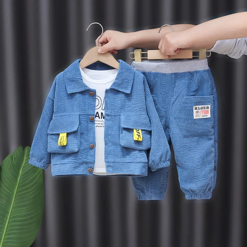 Toddler Baby Boys girl Clothes Set spring autumn corduroy Cartoon Clothing Sets Boys Hoodies Jacket And Pants Kids Suit 0-5Y
