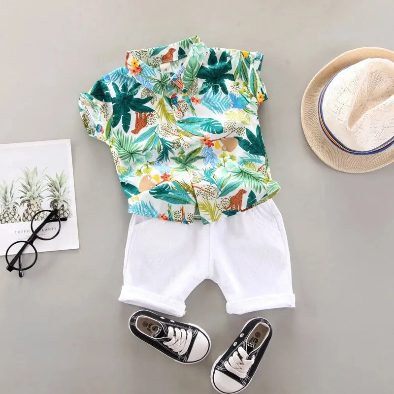 Baby Boy Clothes 0-5Y Summer New Beach Fashion Children Suits Boys Clothing Printed Shirts Short Sleeves Shorts Boys Two Pieces