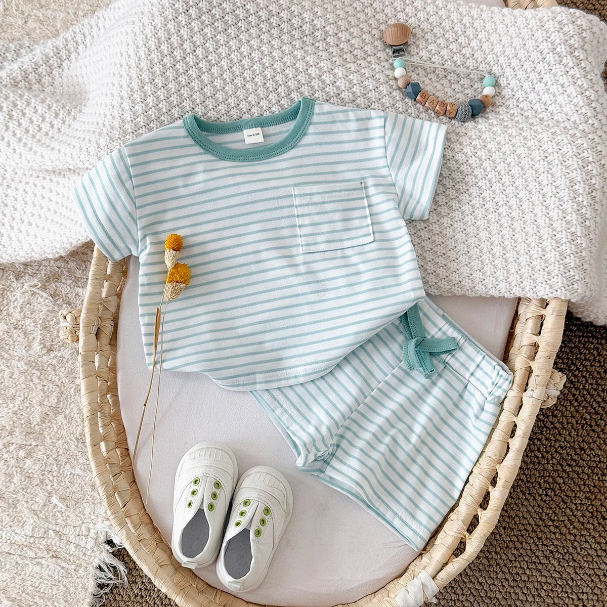 New Baby Boys Clothes Newborn Boys Girls Sets Casual Minimally Striped Design Top+Short Pants Infant Outfit Summer 2Pcs/Set