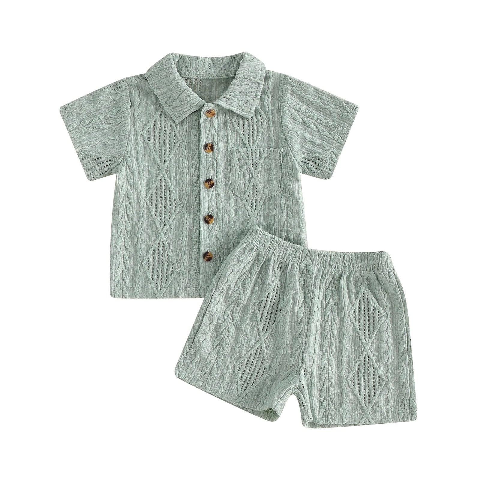 Baby Boys Summer Outfits Textured Button up Short Sleeves T-Shirt and Elastic Shorts Set for 2 Piece Clothes Set 6M-4T