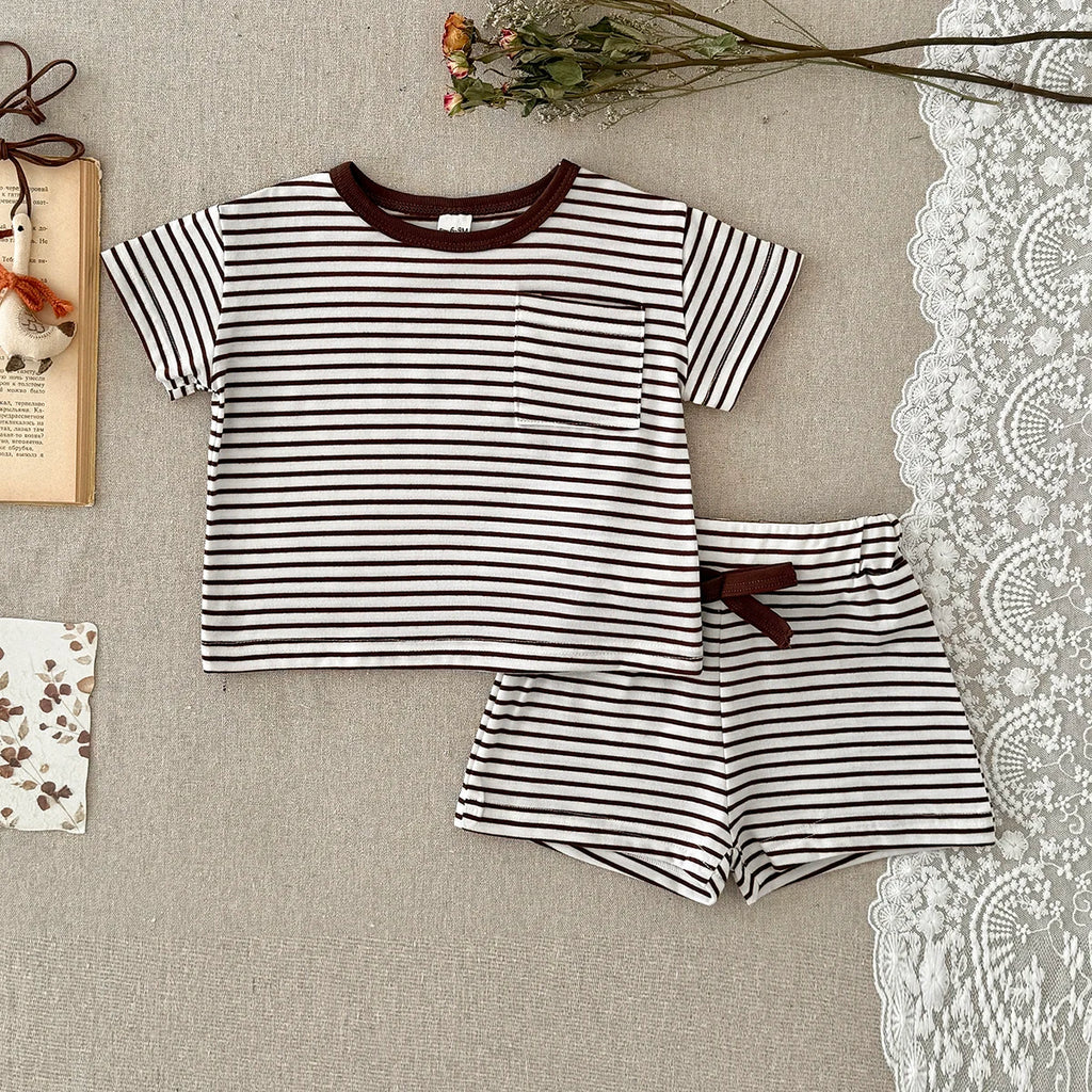 New Baby Boys Clothes Newborn Boys Girls Sets Casual Minimally Striped Design Top+Short Pants Infant Outfit Summer 2Pcs/Set