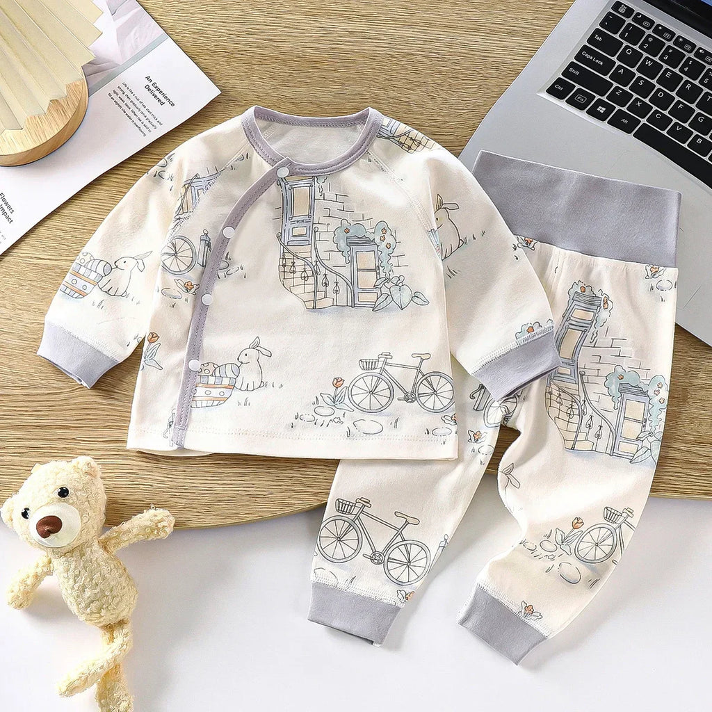 Newborn Boys Girls Pure Cotton Warm Pajamas Cute Cartoon Print Long Sleeve Pyjamas Toddler Baby Autumn Sleepwear Clothing Sets
