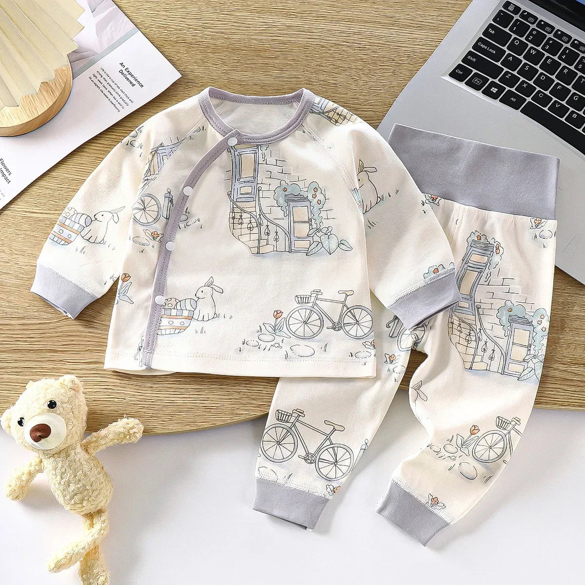 Newborn Boys Girls Pure Cotton Warm Pajamas Cute Cartoon Print Long Sleeve Pyjamas Toddler Baby Autumn Sleepwear Clothing Sets