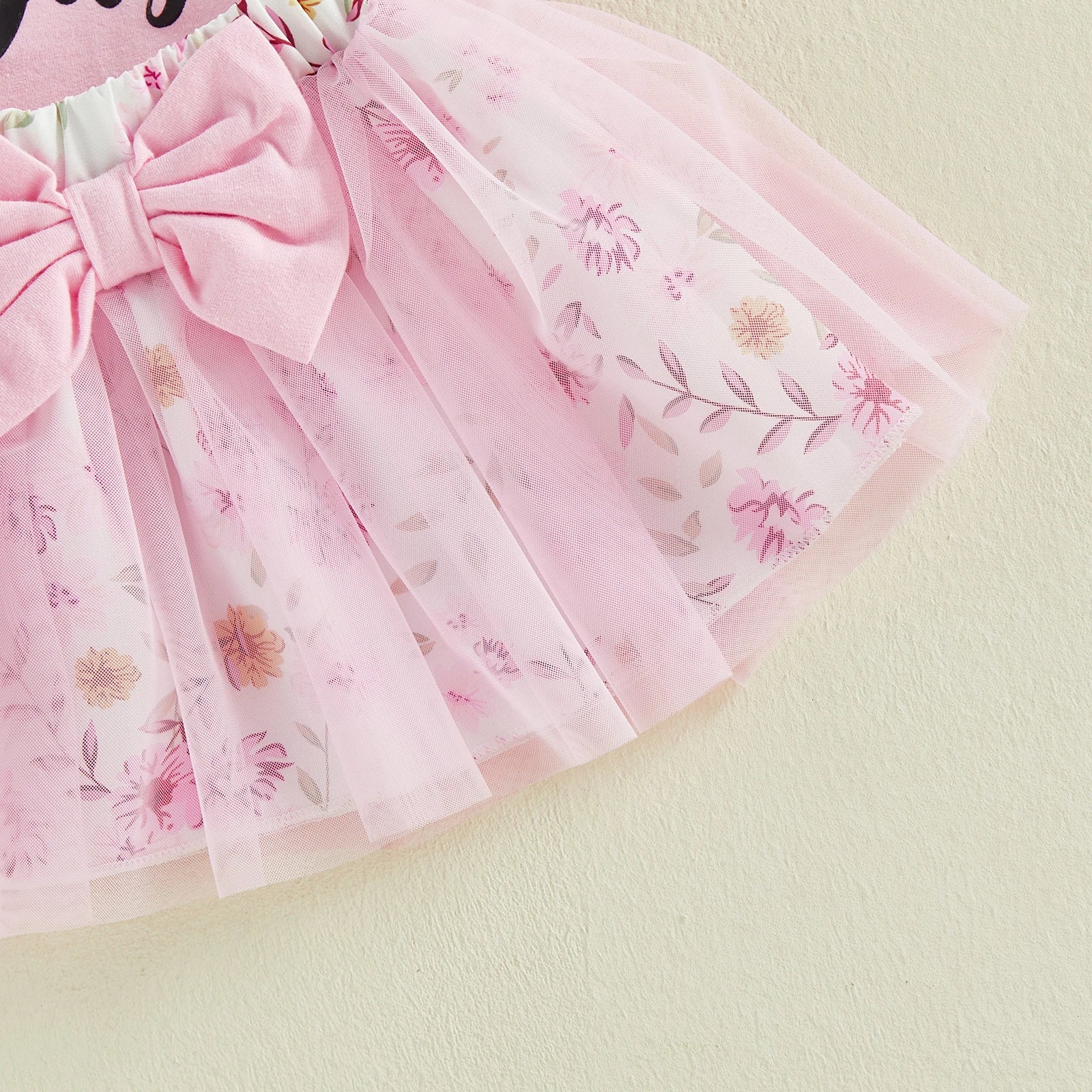Baby Girl Mother's Day Outfits Letter Print Short Sleeve Bodysuits Floral Mesh Skirts Headband Clothes 3Pcs Set