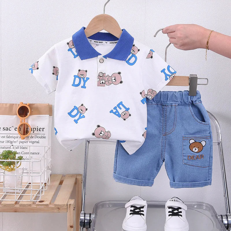 Baby Boys Clothes Sets Summer Kids Cotton Cartoon Bear T-shirt+Shorts Suit Toddler Outfit Boy Clothes Children Costume 1 -5Year