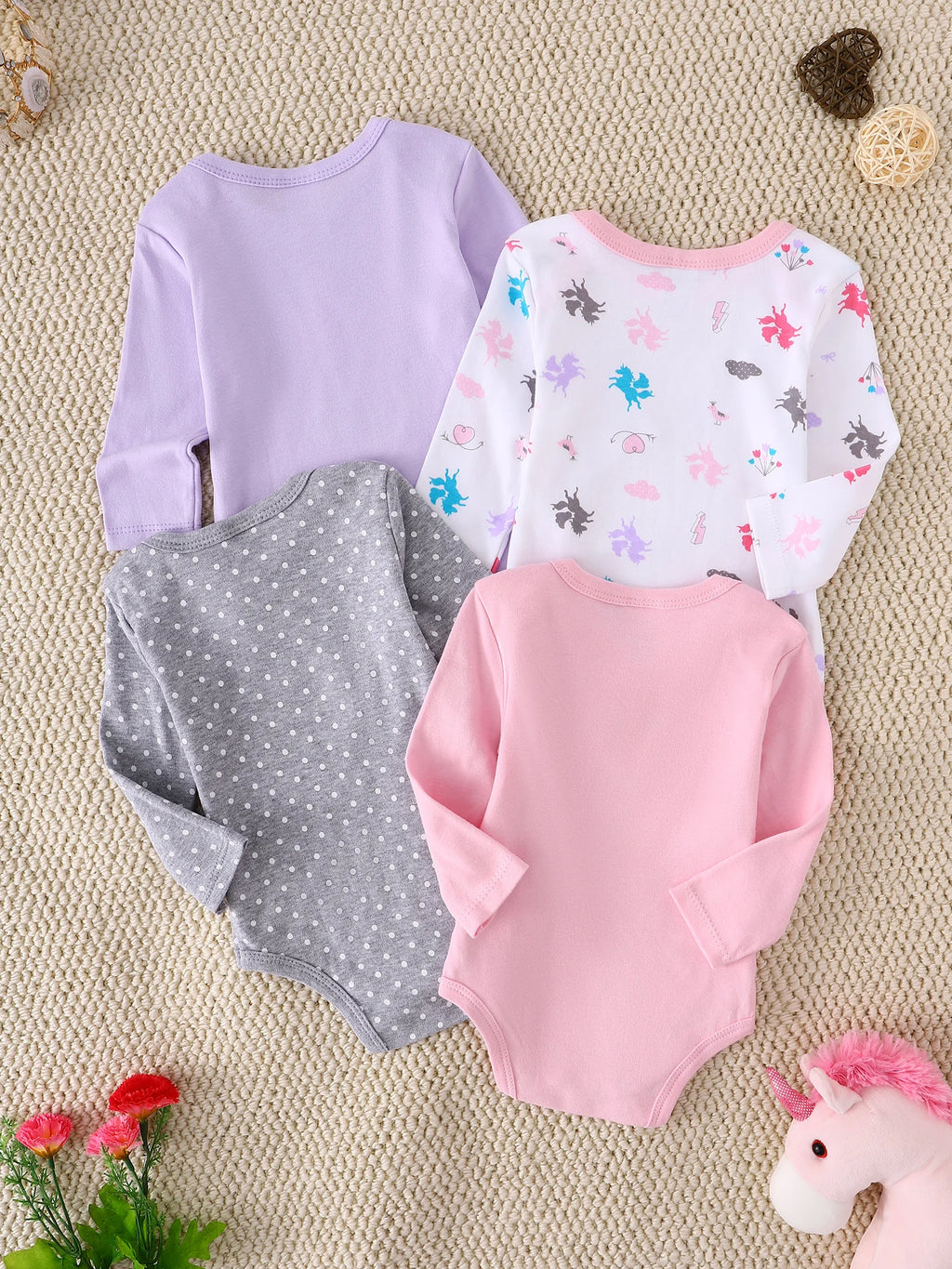Baby girl clothes  Baby girl onesie 4PCS Spring/Autumn long-sleeved onesie Cotton fabric Suitable for 0-12 months