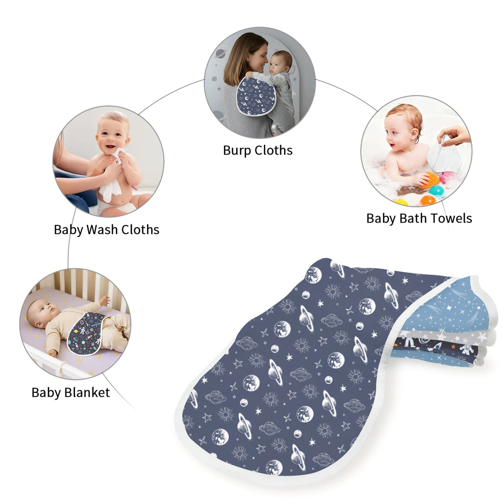 6/5/4Pcs Baby Burp Cloths Baseball Print Soft Cotton Newborn Bibs Absorbent Burpies For Infant Boy Girl Sports Theme Baby Shower