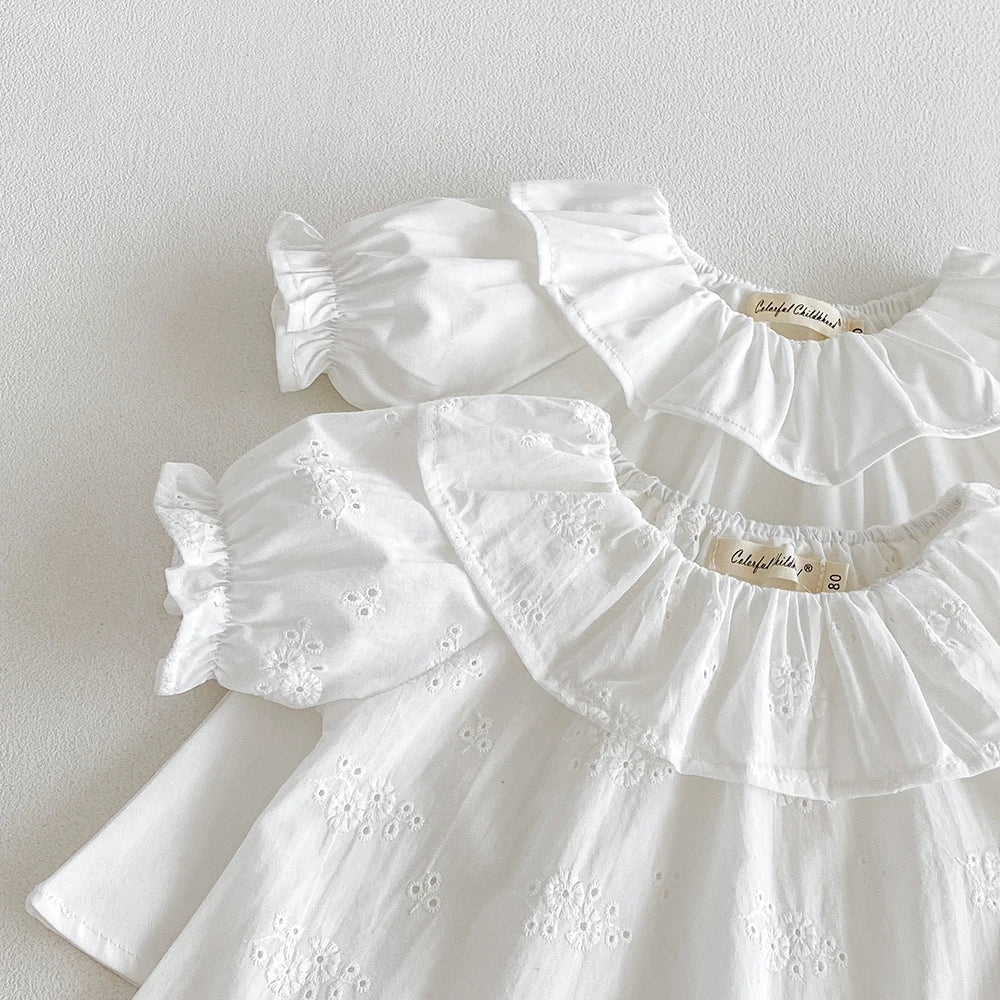 Baby Girl's Blouse Summer New Cotton Breathable Shirt Tops Clothing for Girls Versatile Ruffle Collar Short Sleeved T-shirt