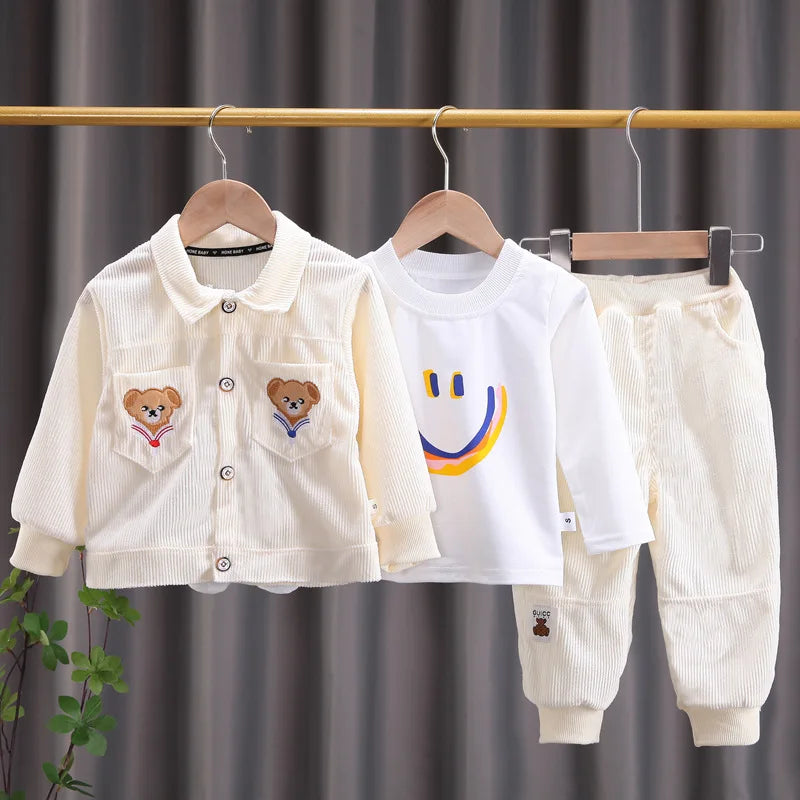Toddler Baby Boys girl Clothes Set spring autumn corduroy Cartoon Clothing Sets Boys Hoodies Jacket And Pants Kids Suit 0-5Y