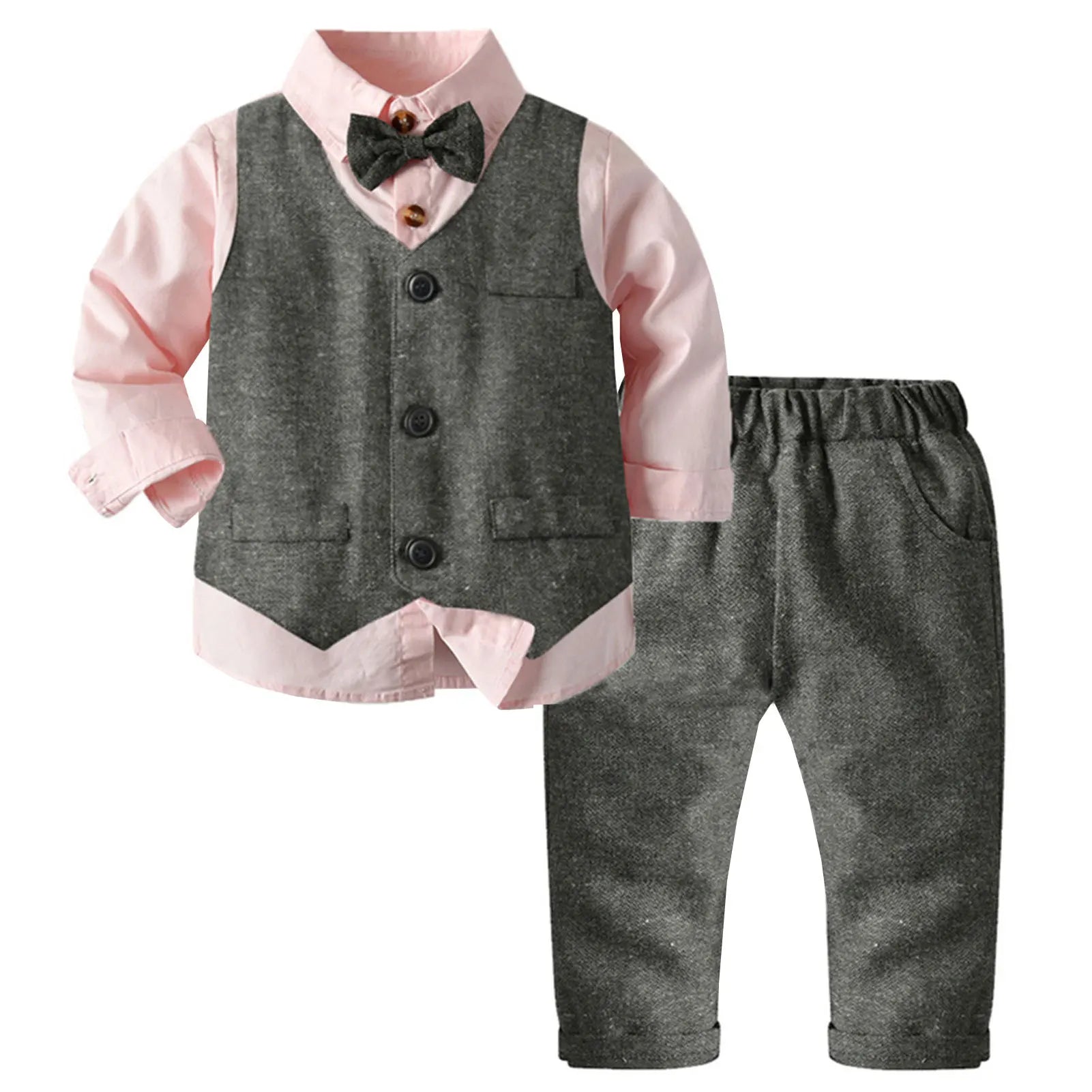 Baby Boys Suits Gentleman Shirt+Vest+Pants Toddlers Cotton Christening Wedding Birthday Clothing Set Formal Children's Suits
