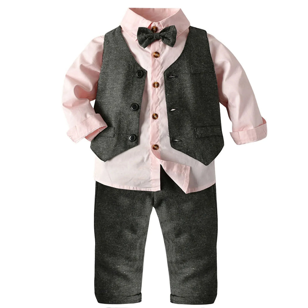 Baby Boys Suits Gentleman Shirt+Vest+Pants Toddlers Cotton Christening Wedding Birthday Clothing Set Formal Children's Suits
