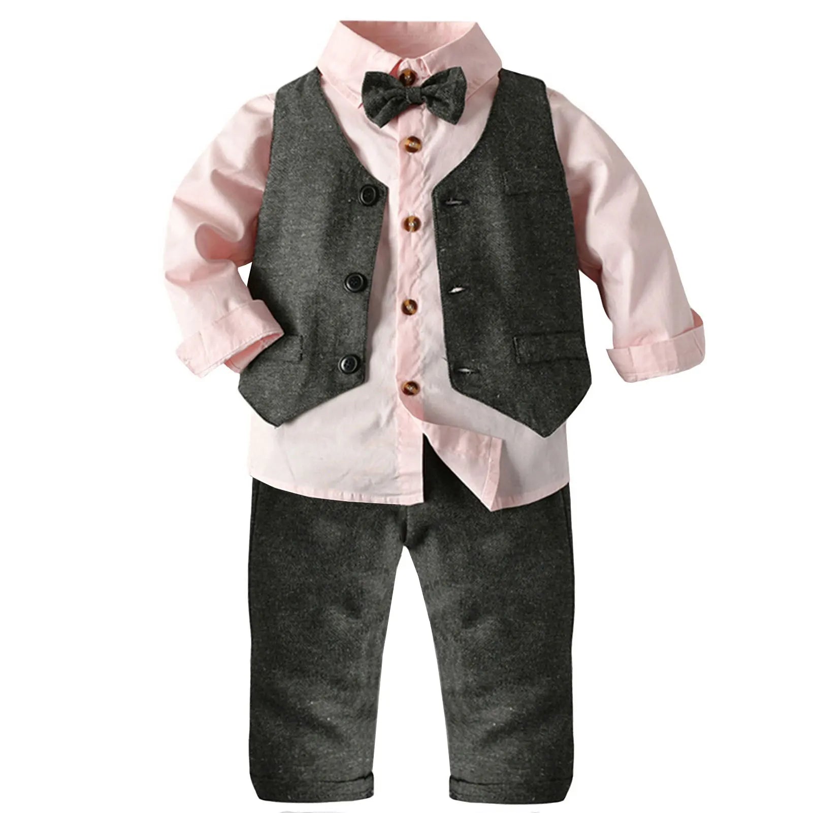 Baby Boys Suits Gentleman Shirt+Vest+Pants Toddlers Cotton Christening Wedding Birthday Clothing Set Formal Children's Suits