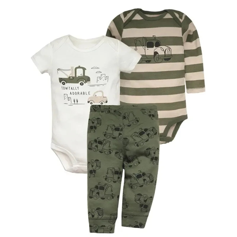 Newborn Baby Clothes Set Baby Boy Born Clothing 3PCS Bodysuit+Pants Outfit Toddler Girl Suit Infant Pajama Pure Cotton Sets