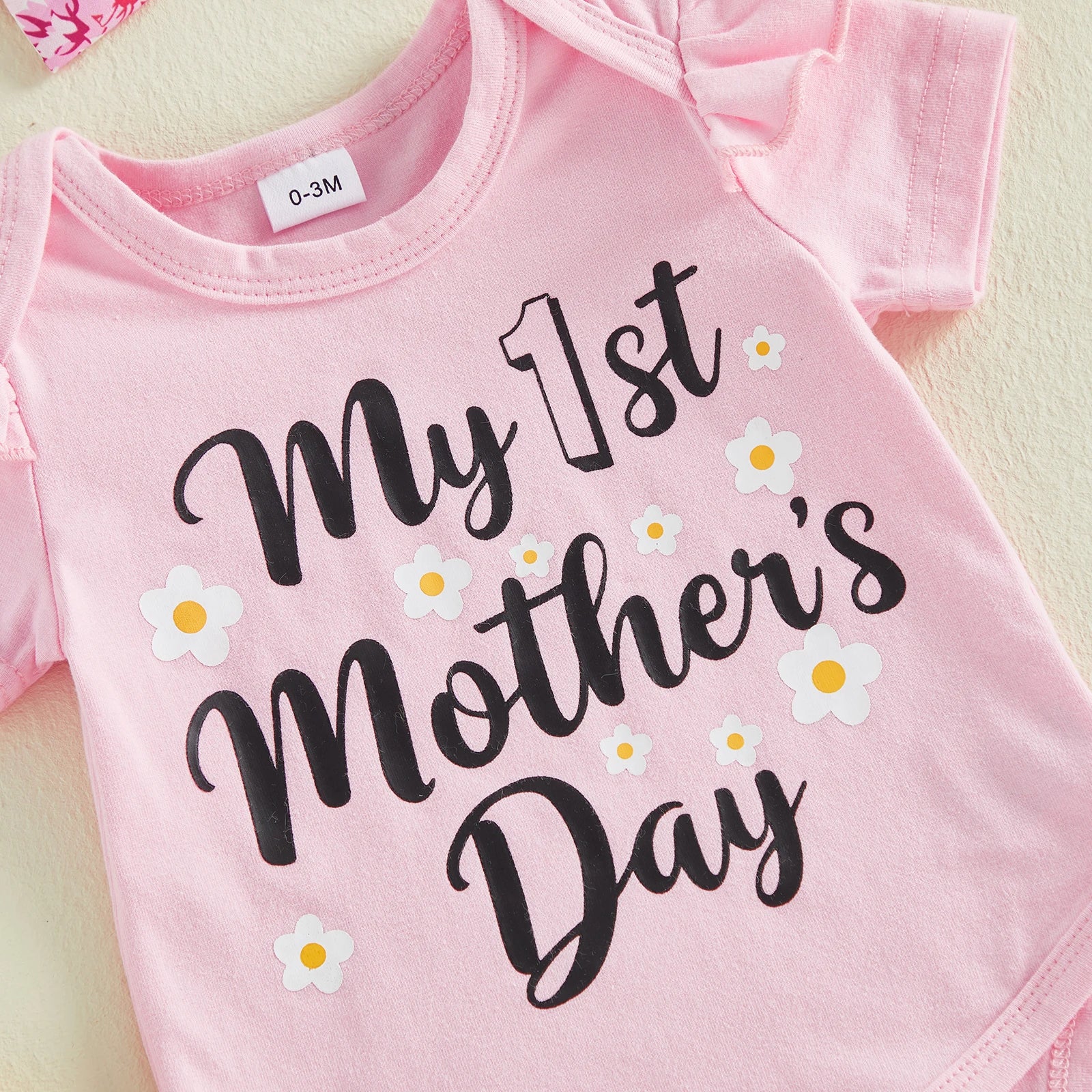 Baby Girl Mother's Day Outfits Letter Print Short Sleeve Bodysuits Floral Mesh Skirts Headband Clothes 3Pcs Set