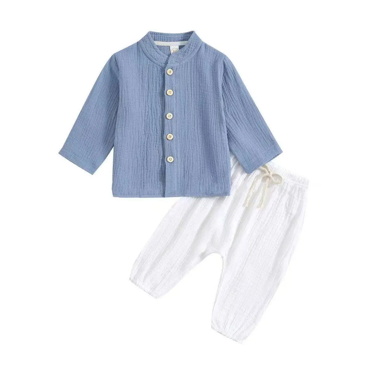 Boys Clothes Sets 1-5Y Kids Boys Summer Fall Outfits Baby Solid Color Buttons Long Sleeve Shirts Tops + Elastic Waist Long Pants