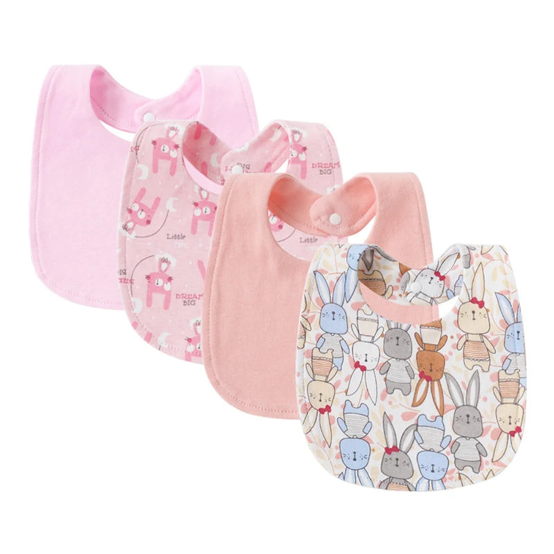 4Pcs Baby Bibs Burp Clothes Cartoon Newborn Saliva Towels for Girls Boys Cotton Kids Apron Infant Accessories Toddler Bibs Set