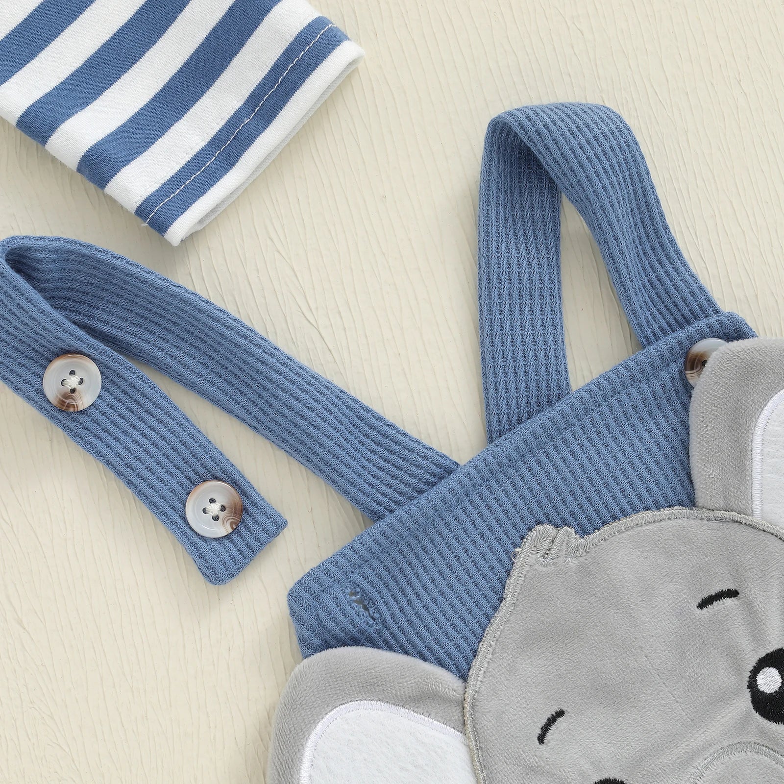 Cute Infant Newborn Baby Boys 3Pcs Outfit Cute Baby Clothes Long Sleeve Striped Romper Animal Embroidery Overalls Hat Clothes