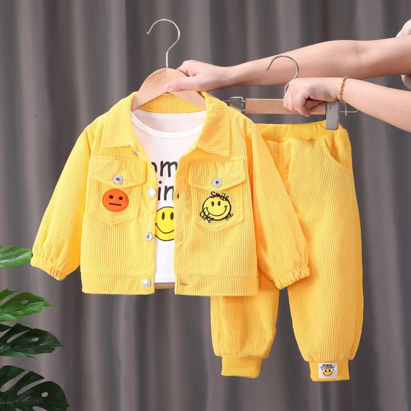 Toddler Baby Boys girl Clothes Set spring autumn corduroy Cartoon Clothing Sets Boys Hoodies Jacket And Pants Kids Suit 0-5Y