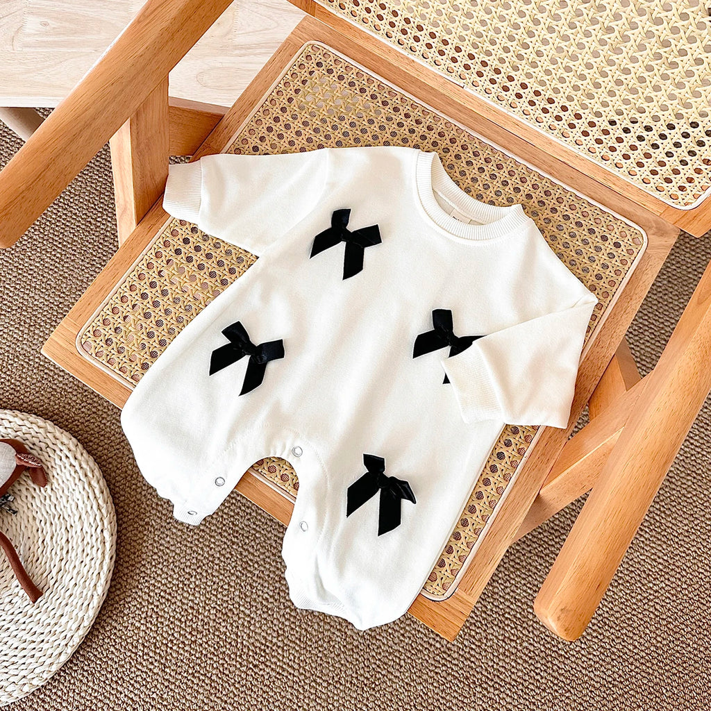 Newborn Baby Girl Clothes Bow Infant Jumpsuit Spring Autumn Babygrow Romper Cotton Kids Toddler Children Clothing 0-18 Months