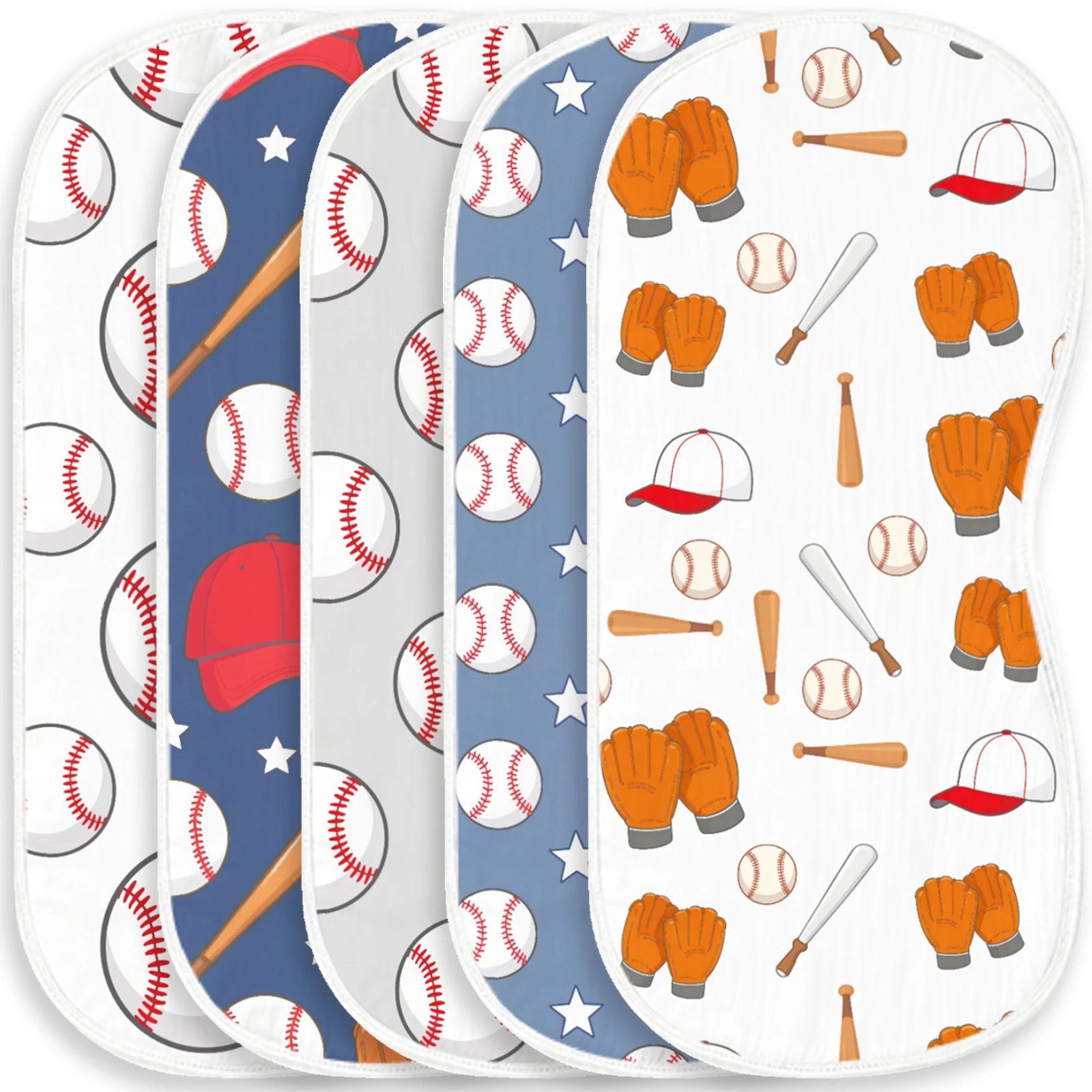 6/5/4Pcs Baby Burp Cloths Baseball Print Soft Cotton Newborn Bibs Absorbent Burpies For Infant Boy Girl Sports Theme Baby Shower