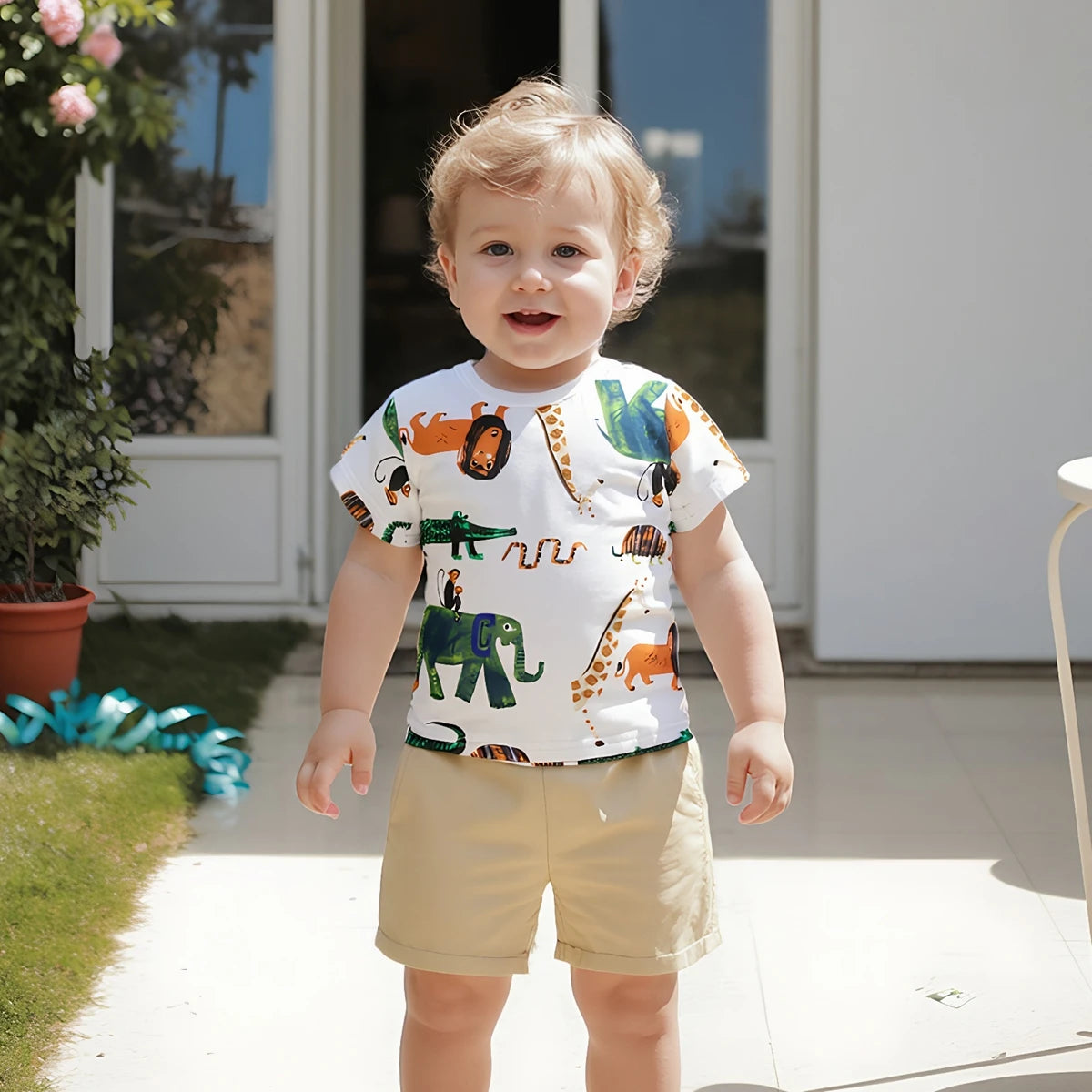 Cartoon Baby Boys Clothing Sets Cotton Tops + Shorts 2Pcs Casual Summer Short Sleeve