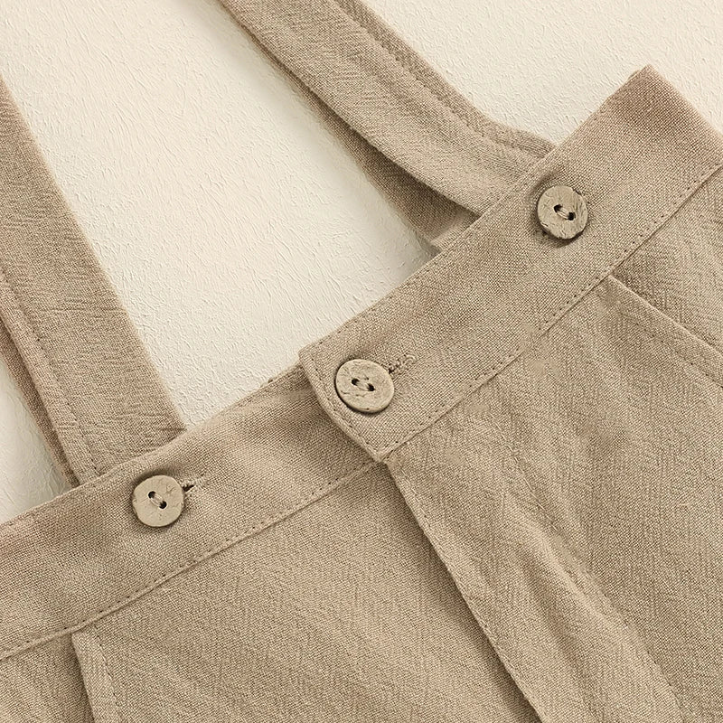 Baby clothing Boys Solid Button Pocket Cotton Linen Bodysuits+Suspender Shorts Set Newborn Outfits 0-24M