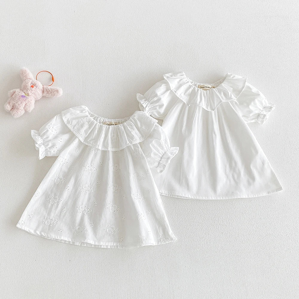 Baby Girl's Blouse Summer New Cotton Breathable Shirt Tops Clothing for Girls Versatile Ruffle Collar Short Sleeved T-shirt