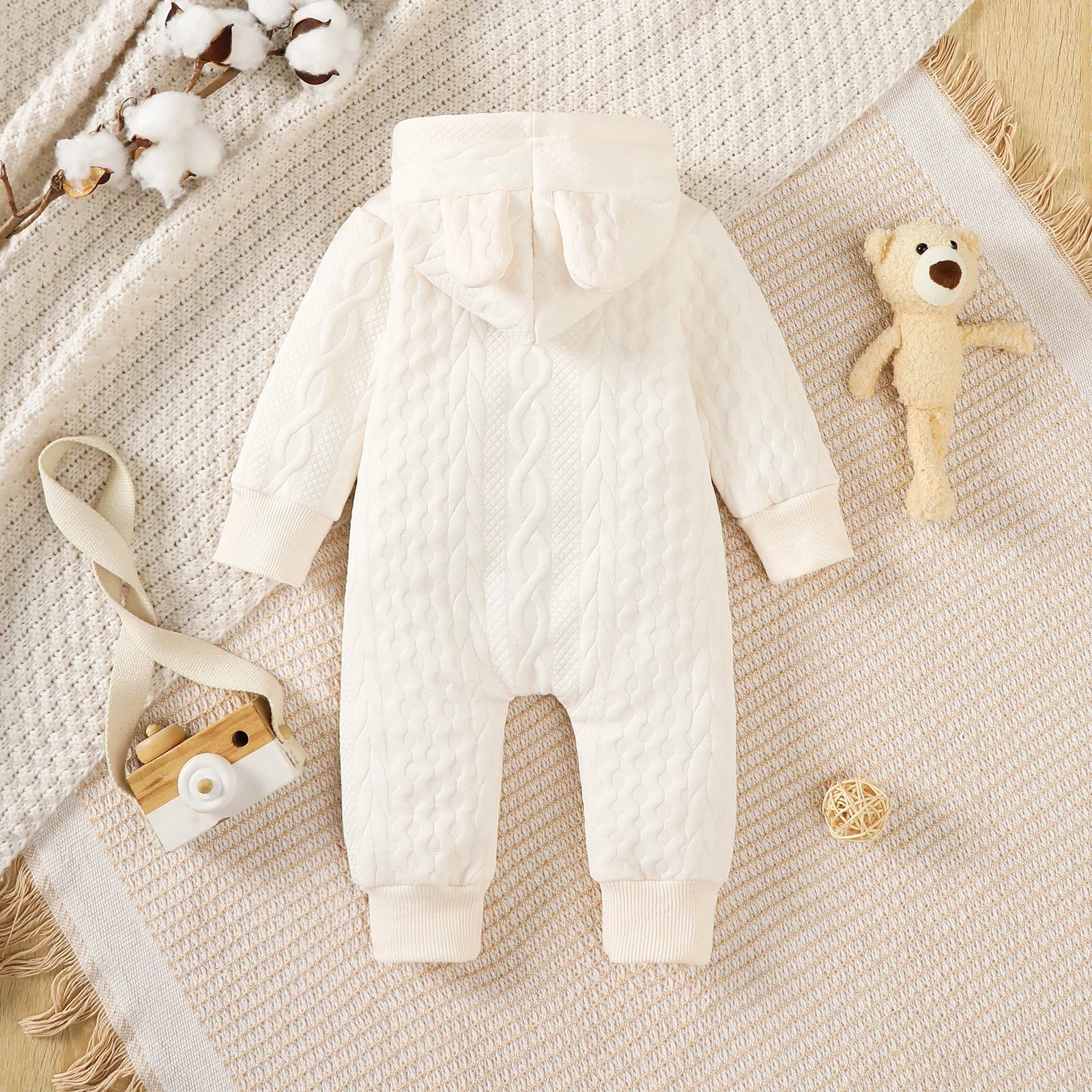 Newborn Baby boy Hooded Bodysuit Solid Color Twisted Jumpsuit suitable for Boys Boy 0-18 Months Spring Autumn Crawling Clothes