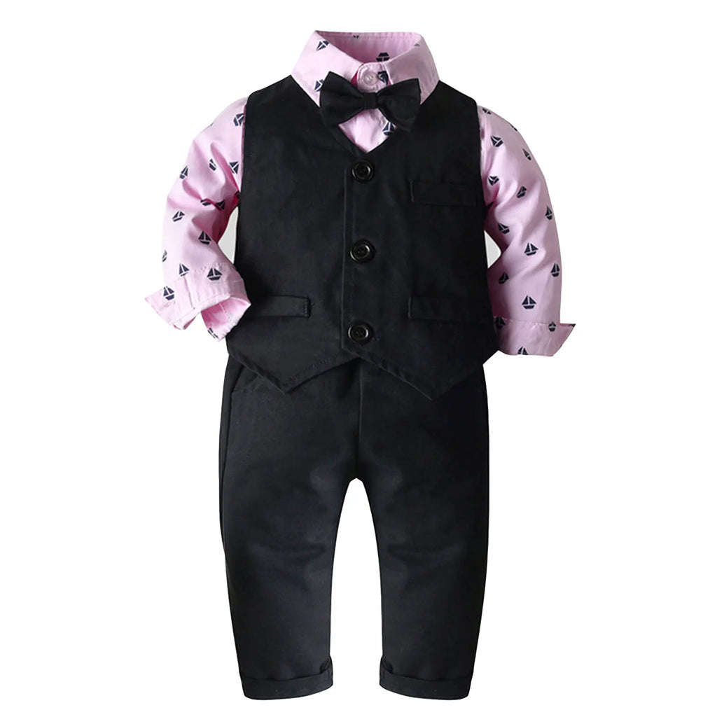 Baby Boys Suits Gentleman Shirt+Vest+Pants Toddlers Cotton Christening Wedding Birthday Clothing Set Formal Children's Suits