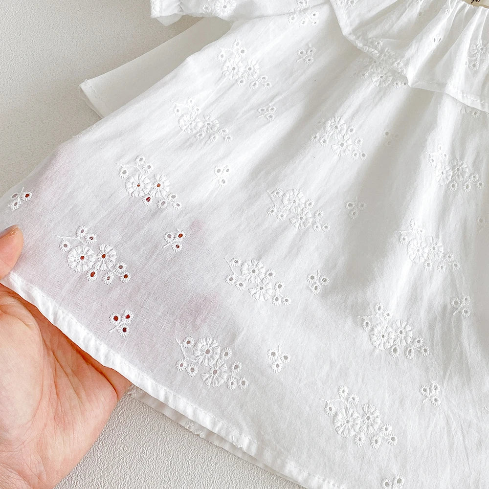 Baby Girl's Blouse Summer New Cotton Breathable Shirt Tops Clothing for Girls Versatile Ruffle Collar Short Sleeved T-shirt